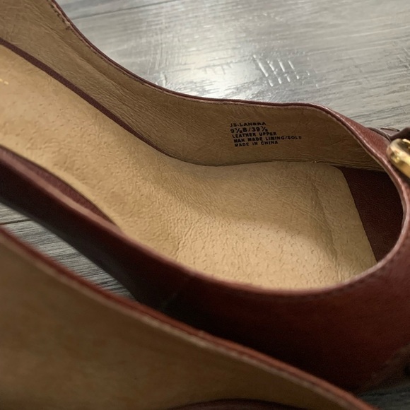 Jessica Simpson leather brown peep toe retro sling back career work heels 9.5B - Picture 9 of 12